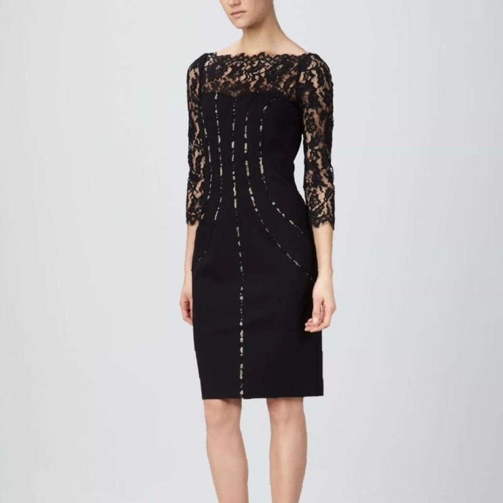 Aidan Mattox Black Lace Embellished Sheath Dress NWT